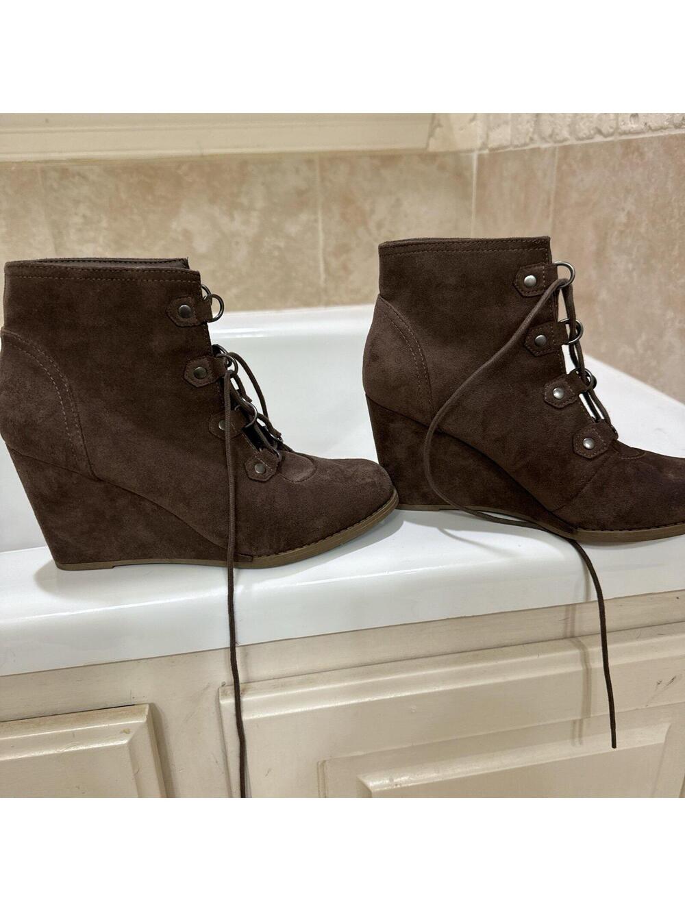 **Madden Girl Brown Suede Lace-Up Wedge Ankle Boots – Boho Booties**